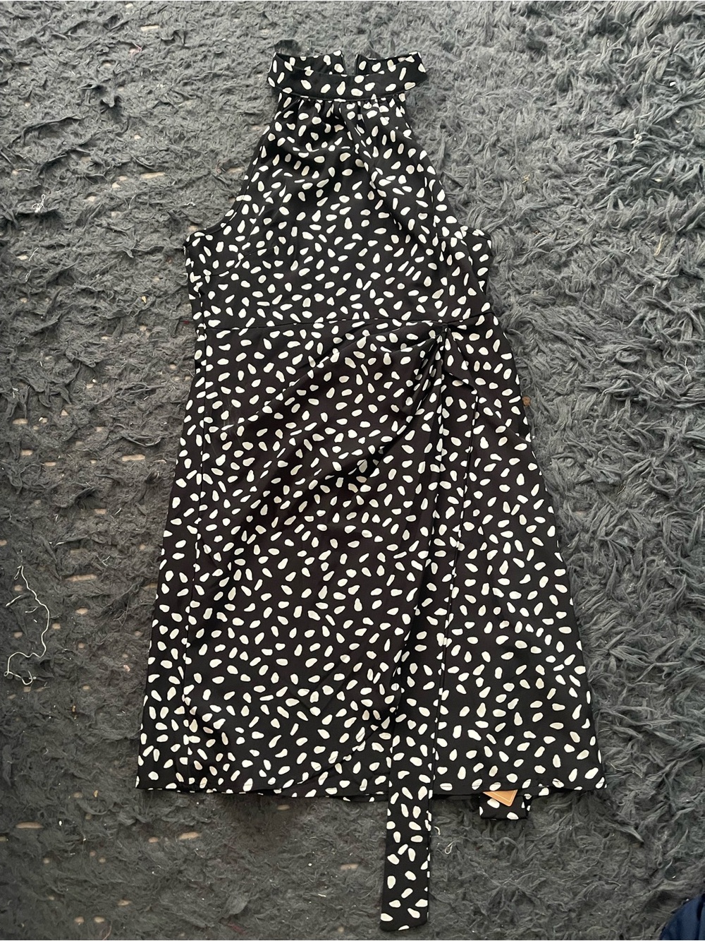 Women’s Black Halter Dress with White Abstract Dot Print